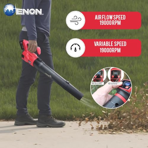 Enon Cordless Long Leaf Blower, 5.0AH, 20V, Brushless, 2 Batteries, 7 Accessories, 22500 Powerful RPM, Handheld with Variable-Speed for Gardening Works, Lawn Care, Dust Cleaning (XE-BL6503) - Image 5