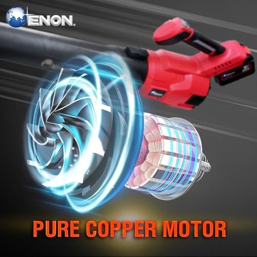 Enon Cordless Long Leaf Blower, 5.0AH, 20V, Brushless, 2 Batteries, 7 Accessories, 22500 Powerful RPM, Handheld with Variable-Speed for Gardening Works, Lawn Care, Dust Cleaning (XE-BL6503) - Image 3
