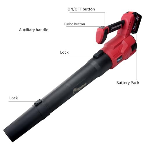 Enon Cordless Long Leaf Blower, 5.0AH, 20V, Brushless, 2 Batteries, 7 Accessories, 22500 Powerful RPM, Handheld with Variable-Speed for Gardening Works, Lawn Care, Dust Cleaning (XE-BL6503) - Image 2