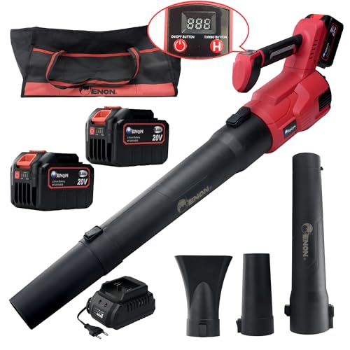 Enon Cordless Long Leaf Blower, 5.0AH, 20V, Brushless, 2 Batteries, 7 Accessories, 22500 Powerful RPM, Handheld with Variable-Speed for Gardening Works, Lawn Care, Dust Cleaning (XE-BL6503) - Image 1