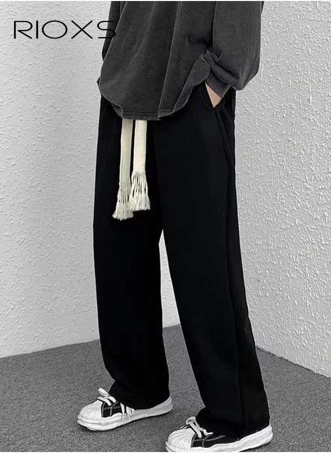 RIOXS Men's Classic Sports Sweatpants, Elastic Waist Drawstring Casual Trousers, Comfortable Lounge Jogger with Side Pockets, Athletic Drawstring Open Bottom Pants, Suitable for Leisure and Outdoor Activities  - Image 2