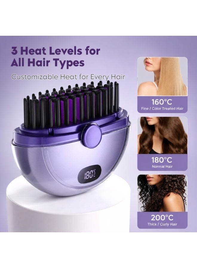 Mini Cordless Hair Straightener Comb, Portable Rechargeable Heated Hair Brush with LCD Display, 3 Heat Levels, Anti-Scald Teeth Hair Straightening Brush for Smooth Frizz-Free Hair, Lightweight & Mini Carry For Travel & Daily Use - Image 5