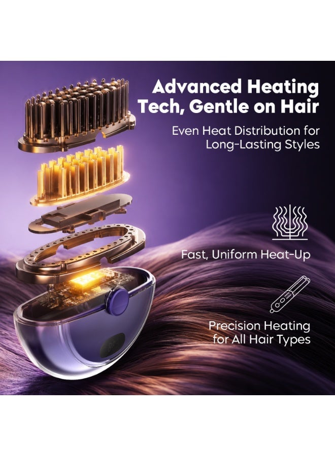 Mini Cordless Hair Straightener Comb, Portable Rechargeable Heated Hair Brush with LCD Display, 3 Heat Levels, Anti-Scald Teeth Hair Straightening Brush for Smooth Frizz-Free Hair, Lightweight & Mini Carry For Travel & Daily Use - Image 3