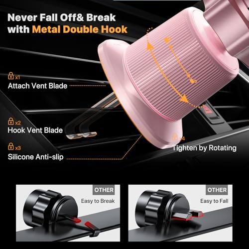 Miracase Phone Holders for Your Car with Metal Hook Clip, Cell Phone Mounts Air Vent Cell Phone Stand Car Mount, Universal Automobile Cradle Fit for iPhone Android and All Smartphones (Pink) - Image 2