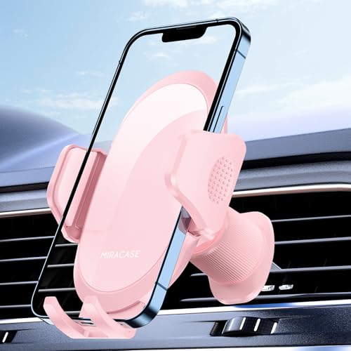 Miracase Phone Holders for Your Car with Metal Hook Clip, Cell Phone Mounts Air Vent Cell Phone Stand Car Mount, Universal Automobile Cradle Fit for iPhone Android and All Smartphones (Pink) - Image 1