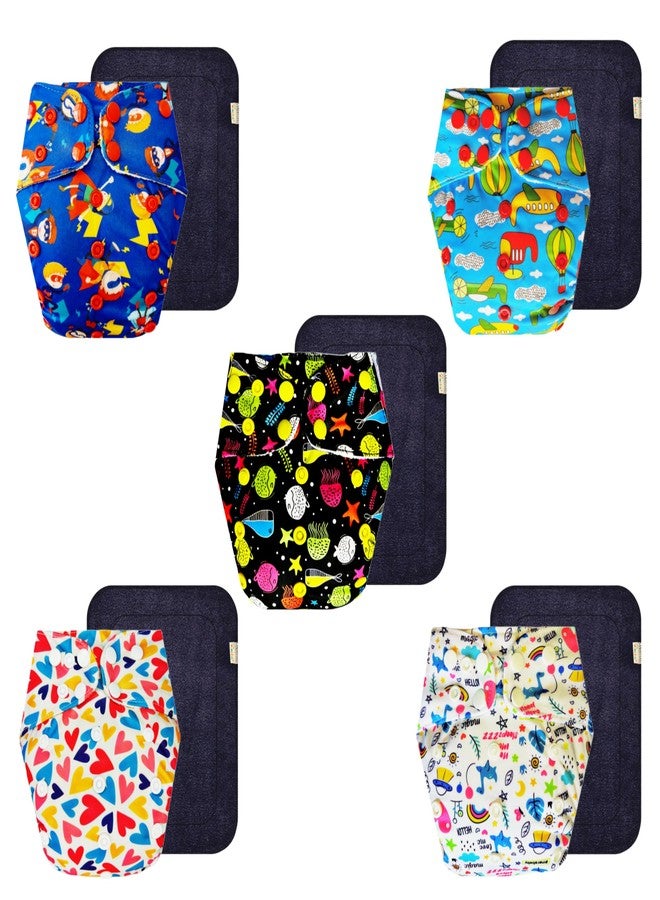 Dumbledo Premium Cloth Diaper with Black Insert (Pack of 5) | Dry Feel and Comfortable | Breathable | Quick Dry | All-Day Wear | 3 Months - 3 Years | Unisex Baby - Image 1