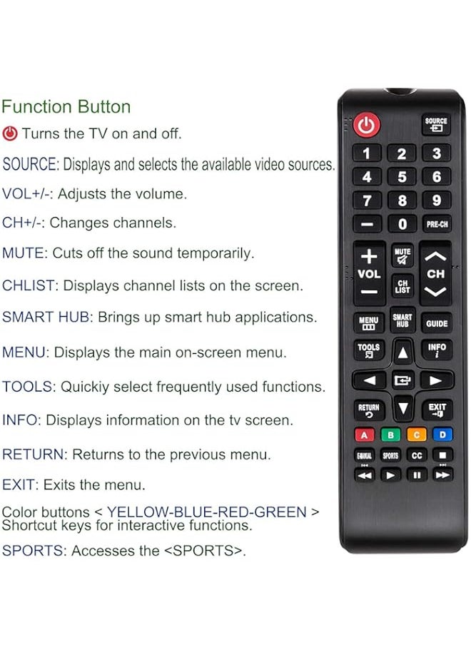 HuHa - ezControl Universal Remote Control for Samsung Smart TV All Models LCD LED 3D HDTV Smart TV AA59 and BN59 Series BN59-01199F AA59-00786A BN59-01175N BN59-01301A - Image 1