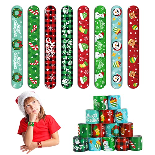 CCINEE 48Pcs Christmas Slap BraceletsXmas Slap Wristbands Assorted Pattern Snap Wristbands for Kids Christmas Party Favors Gift Bag Filler - Image 1