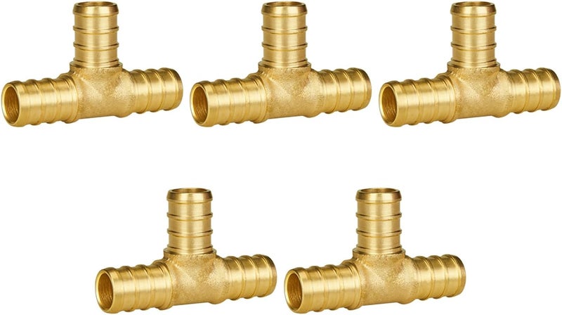 SUNGATOR 5-Pack 1/2" Pex Tee, No Lead Brass 1/2" Inch Pex T Fittings - Image 1