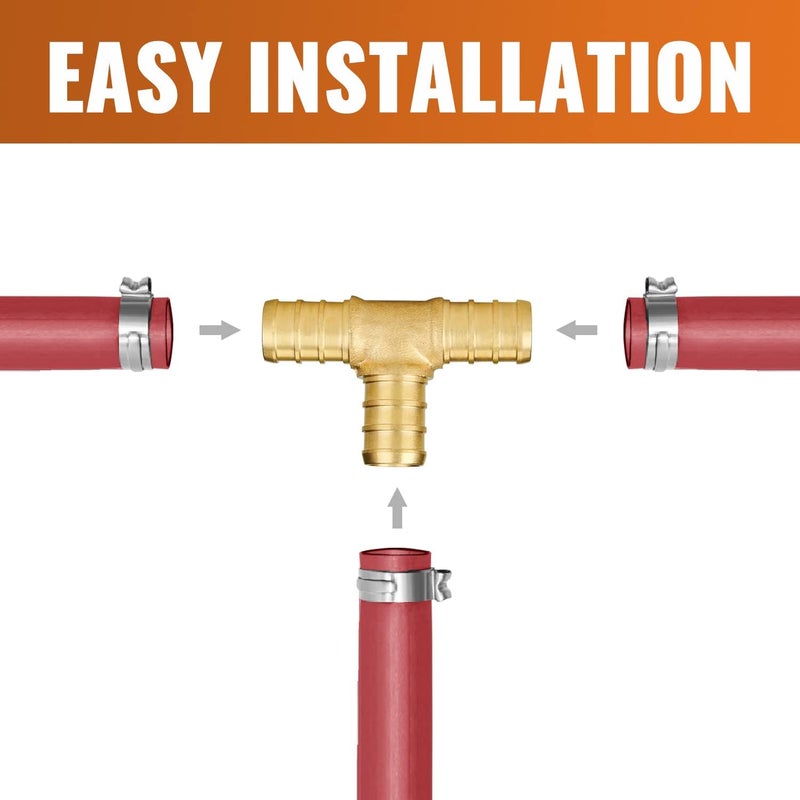SUNGATOR 5-Pack 1/2" Pex Tee, No Lead Brass 1/2" Inch Pex T Fittings - Image 4