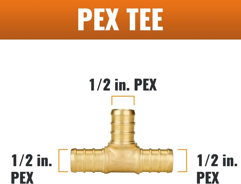 SUNGATOR 5-Pack 1/2" Pex Tee, No Lead Brass 1/2" Inch Pex T Fittings - Image 2