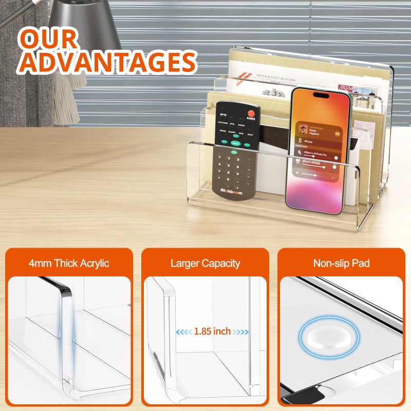 Richboom Acrylic File Sorter, Desk Organizer File Holder, Clear, 9"x6.5"x6.5", 3 Sections - Image 4
