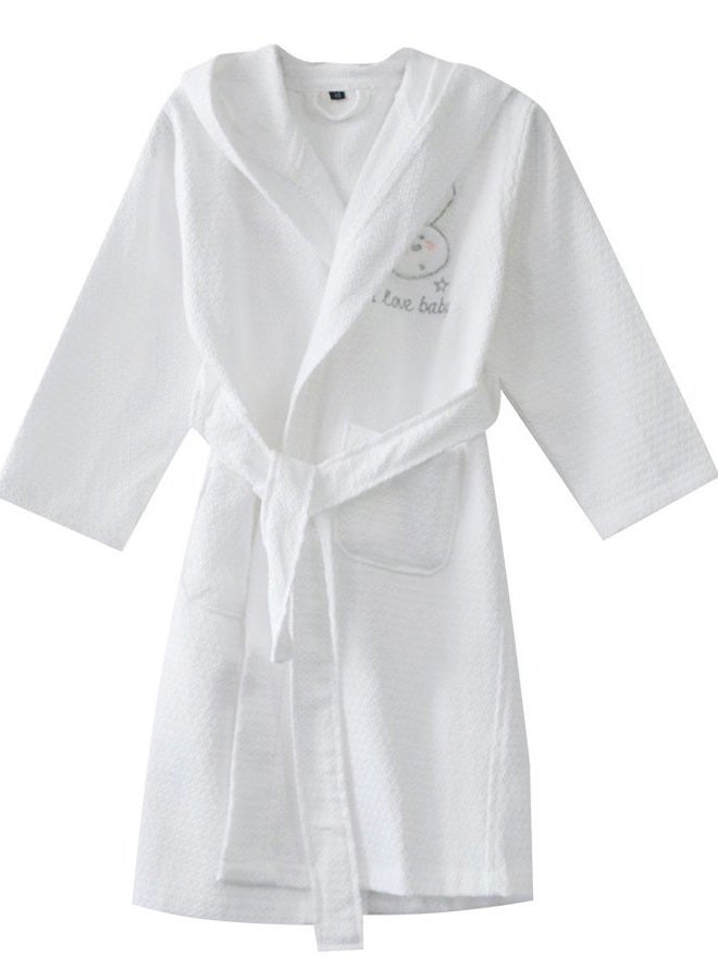 KISBINI 100% Cotton Long Hooded Robes Bathrobe for Kids Children White 8-9T - Image 1