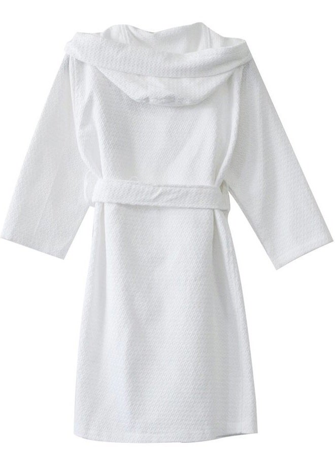 KISBINI 100% Cotton Long Hooded Robes Bathrobe for Kids Children White 8-9T - Image 2