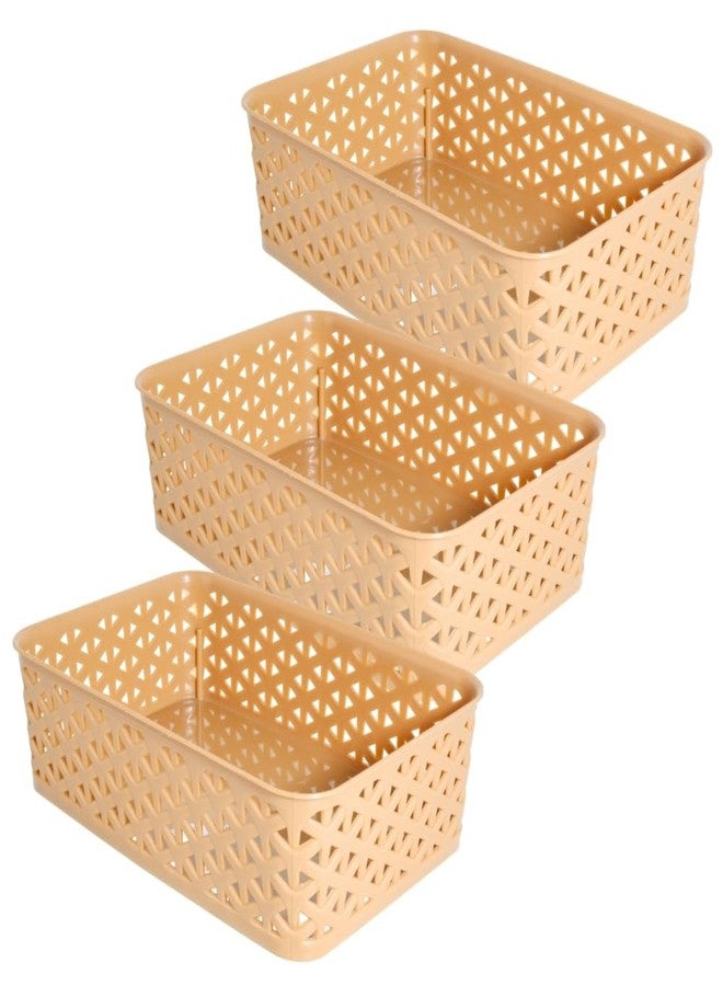 Morvi Ellora-2 Multi-Purpose Plastic Storage Basket|Stackable Organizer Tokri For Home,Kitchen,Bathroom & Office|Ideal For Toys,Clothes,Cosmetics,Stationery|Set Of 3|Peach - Image 1