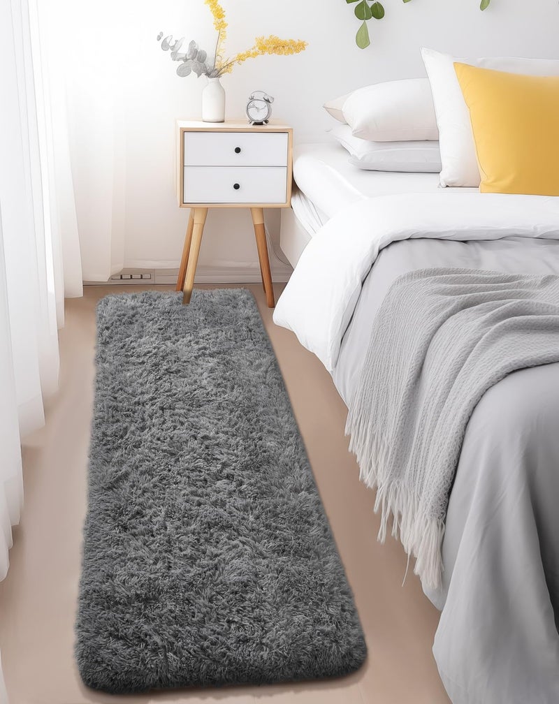Ophanie Runner Rug for Hallway, 2x6 Upgrade Non-Slip Fluffy Soft Bedside Rugs, Bedroom Living Room Grey Shaggy Gray Carpet for Kids Girls Boys Dorm Nursery Home Decor Aesthetic - Image 5