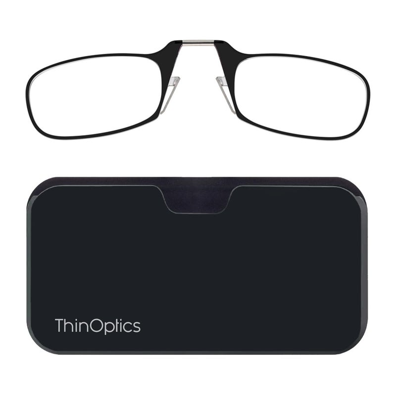 ThinOptics Universal Pod Rectangular Reading Glasses, Black Frames, Black Case, 44 mm + 1.5 - Image 1