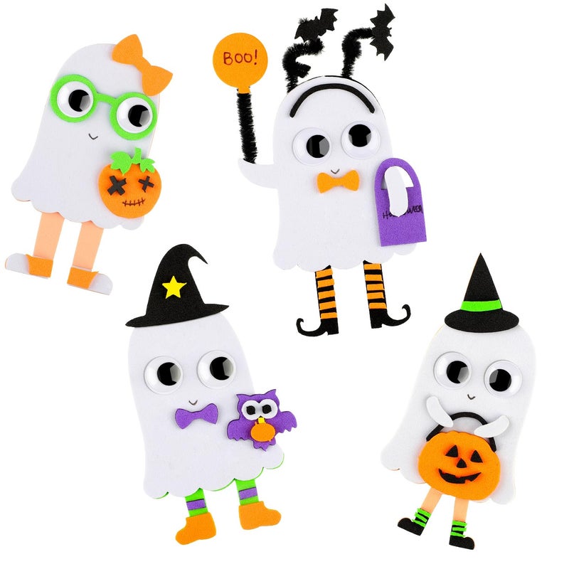 Weewooday 12 Pieces Foam Ghost Magnet Craft Kit Halloween Refrigerator Magnets DIY Self Adhesive Foam Magnet for Halloween Party Decorations