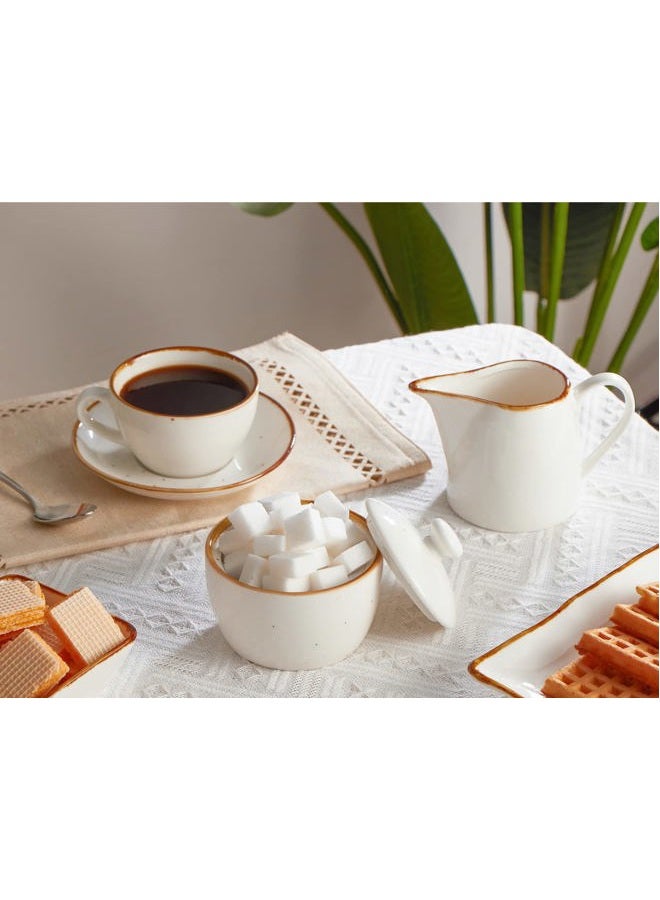 Onemore Sugar and Creamer Set, Ceramic Cream Pitcher and Sugar Bowl, Rustic Style, Creamy White - Image 2