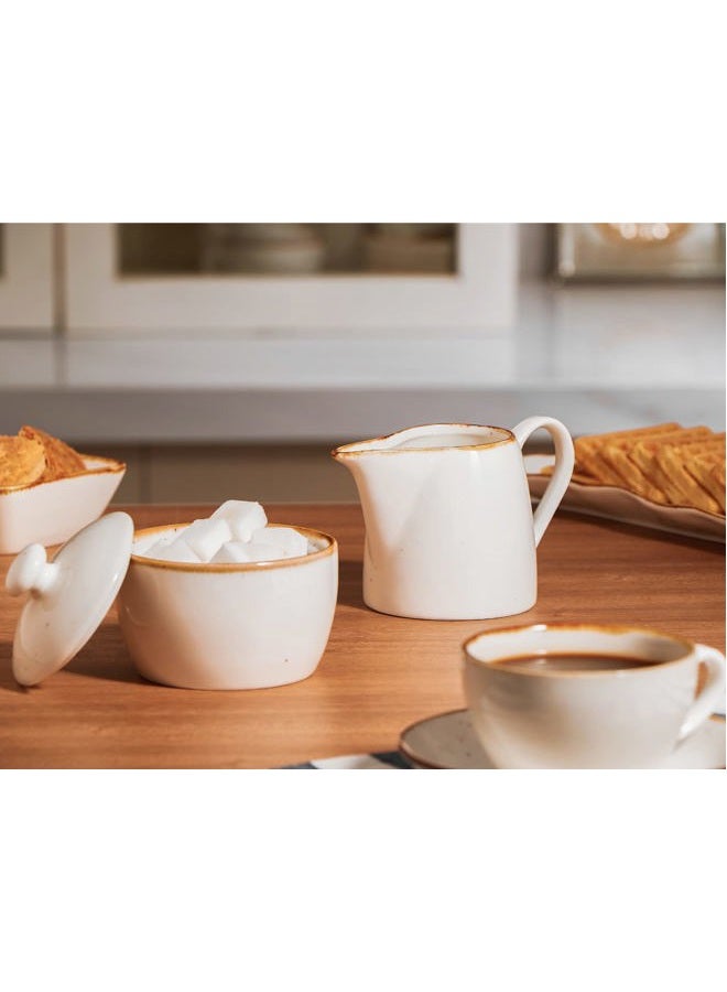 Onemore Sugar and Creamer Set, Ceramic Cream Pitcher and Sugar Bowl, Rustic Style, Creamy White - Image 3