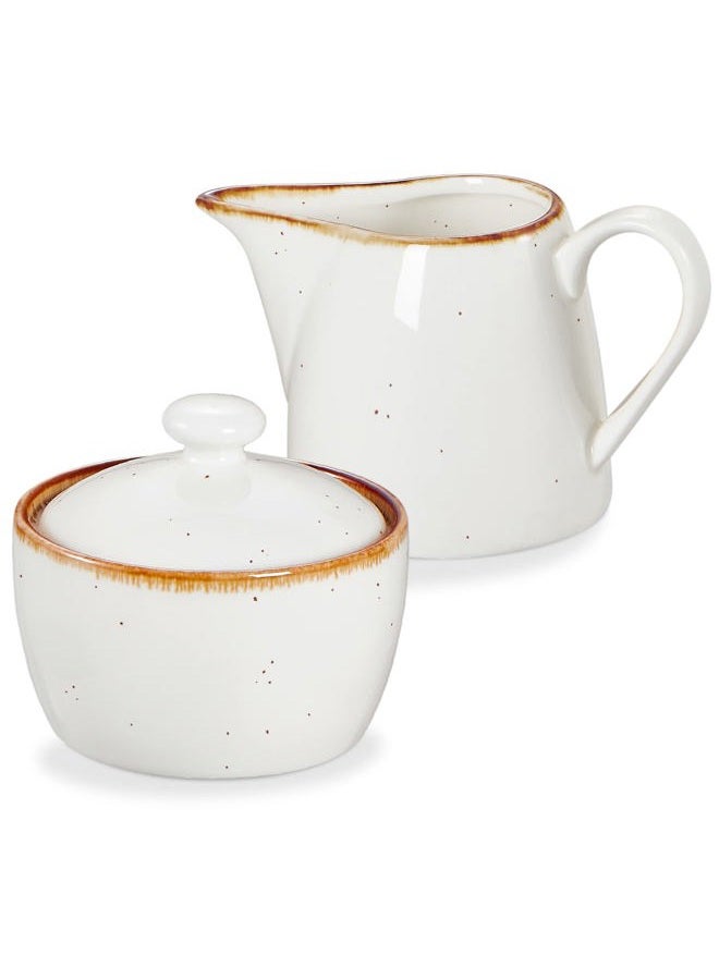 Onemore Sugar and Creamer Set, Ceramic Cream Pitcher and Sugar Bowl, Rustic Style, Creamy White - Image 1