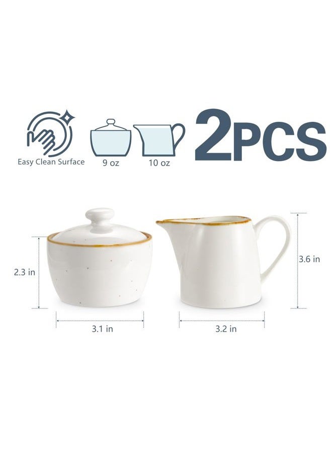 Onemore Sugar and Creamer Set, Ceramic Cream Pitcher and Sugar Bowl, Rustic Style, Creamy White - Image 5