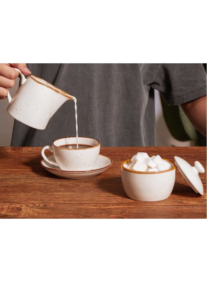 Onemore Sugar and Creamer Set, Ceramic Cream Pitcher and Sugar Bowl, Rustic Style, Creamy White - Image 4