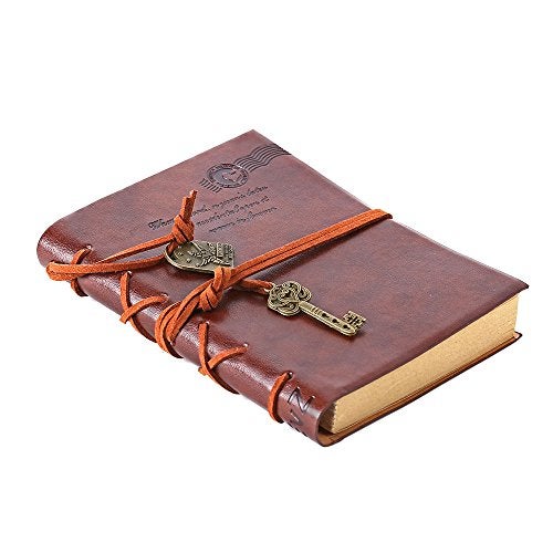 EvZ Leather Writing Journal Notebook, Classic Key Bound Retro Vintage Notebook Diary Sketchbook Gifts with Unlined Travel Journals to Write in for Girls and Boys Notepad Guest Book, Dark Coffee - Image 2