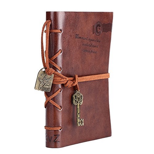 EvZ Leather Writing Journal Notebook, Classic Key Bound Retro Vintage Notebook Diary Sketchbook Gifts with Unlined Travel Journals to Write in for Girls and Boys Notepad Guest Book, Dark Coffee - Image 3