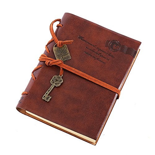 EvZ Leather Writing Journal Notebook, Classic Key Bound Retro Vintage Notebook Diary Sketchbook Gifts with Unlined Travel Journals to Write in for Girls and Boys Notepad Guest Book, Dark Coffee - Image 4