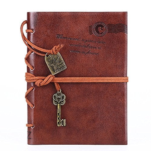EvZ Leather Writing Journal Notebook, Classic Key Bound Retro Vintage Notebook Diary Sketchbook Gifts with Unlined Travel Journals to Write in for Girls and Boys Notepad Guest Book, Dark Coffee - Image 1