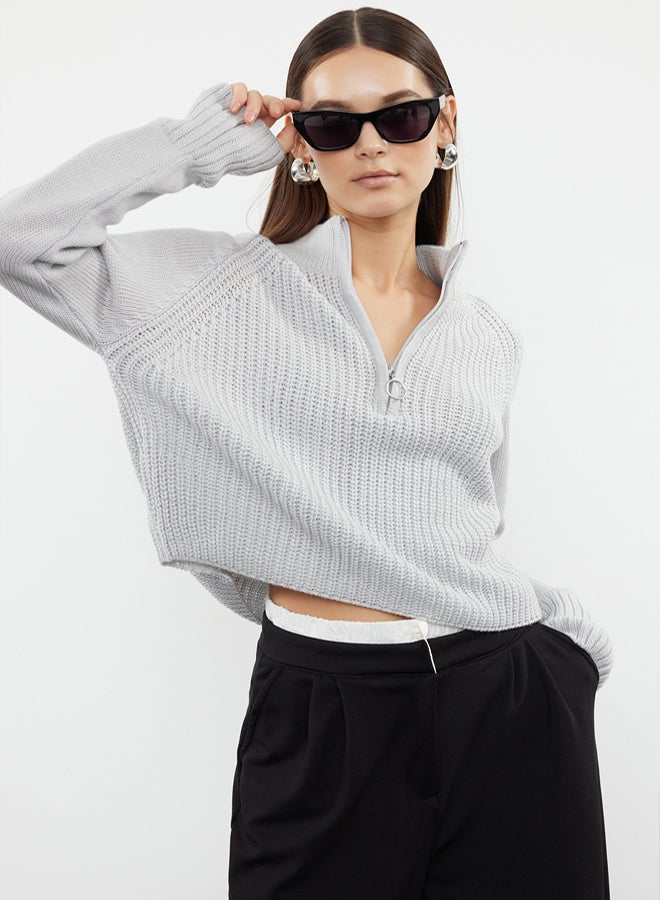 trendyol Gray Stand-up Collar Knitwear Sweater TWOAW22KZ1632 - Image 1