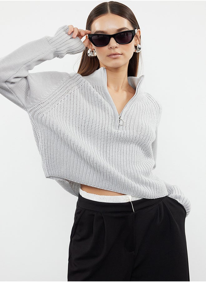 trendyol - Gray Stand-up Collar Knitwear Sweater TWOAW22KZ1632 - Image 1