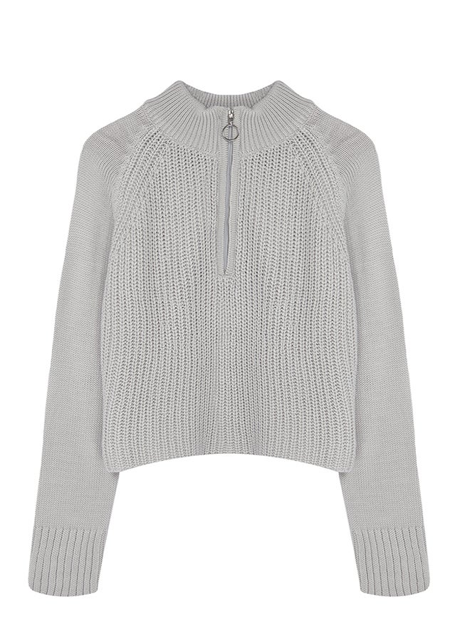 trendyol - Gray Stand-up Collar Knitwear Sweater TWOAW22KZ1632 - Image 1