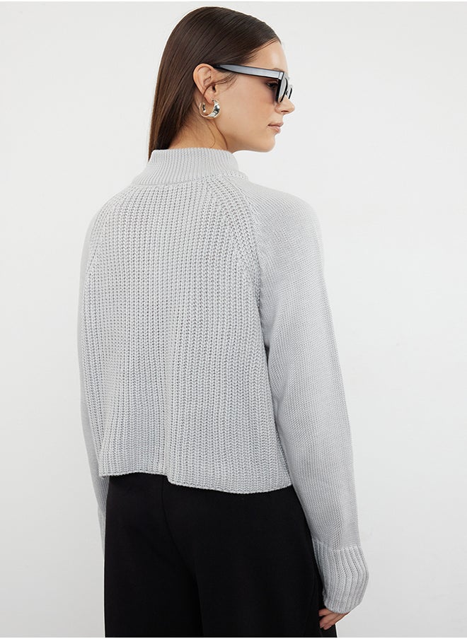trendyol - Gray Stand-up Collar Knitwear Sweater TWOAW22KZ1632 - Image 1