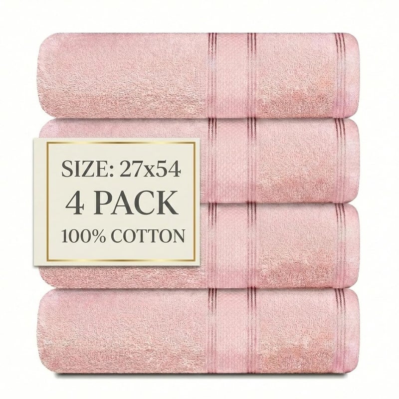 Casa Lino Blush Pink Bath Towels Set of 4 (54" x 27") - Large Bathroom Towel Set - 100% Cotton Towels for Bathroom - Highly Absorbent & Quick Dry Bath Towel Multipack - Home Essentials - Image 1