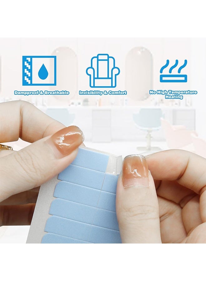 120Pcs/10Sheets Hair Extension Tape Double Sided Hair Tape, Adhesive Replacement Tape for Hair Extensions, Human Hair Tape Tabs Tape in Tape Extension Replacement Wig Tape, Wig Tape Beauty Tools(Blue) - Image 2