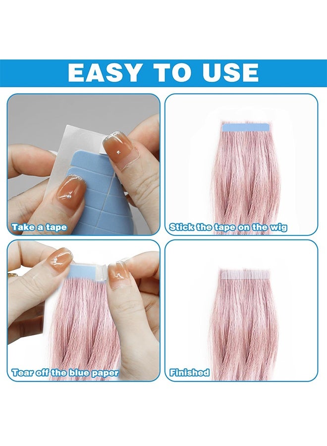 120Pcs/10Sheets Hair Extension Tape Double Sided Hair Tape, Adhesive Replacement Tape for Hair Extensions, Human Hair Tape Tabs Tape in Tape Extension Replacement Wig Tape, Wig Tape Beauty Tools(Blue) - Image 4