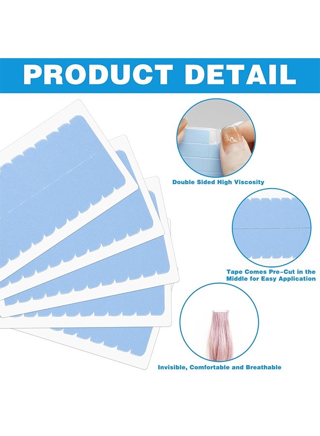 120Pcs/10Sheets Hair Extension Tape Double Sided Hair Tape, Adhesive Replacement Tape for Hair Extensions, Human Hair Tape Tabs Tape in Tape Extension Replacement Wig Tape, Wig Tape Beauty Tools(Blue) - Image 3