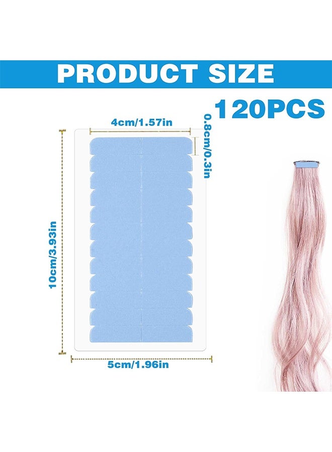 120Pcs/10Sheets Hair Extension Tape Double Sided Hair Tape, Adhesive Replacement Tape for Hair Extensions, Human Hair Tape Tabs Tape in Tape Extension Replacement Wig Tape, Wig Tape Beauty Tools(Blue) - Image 5
