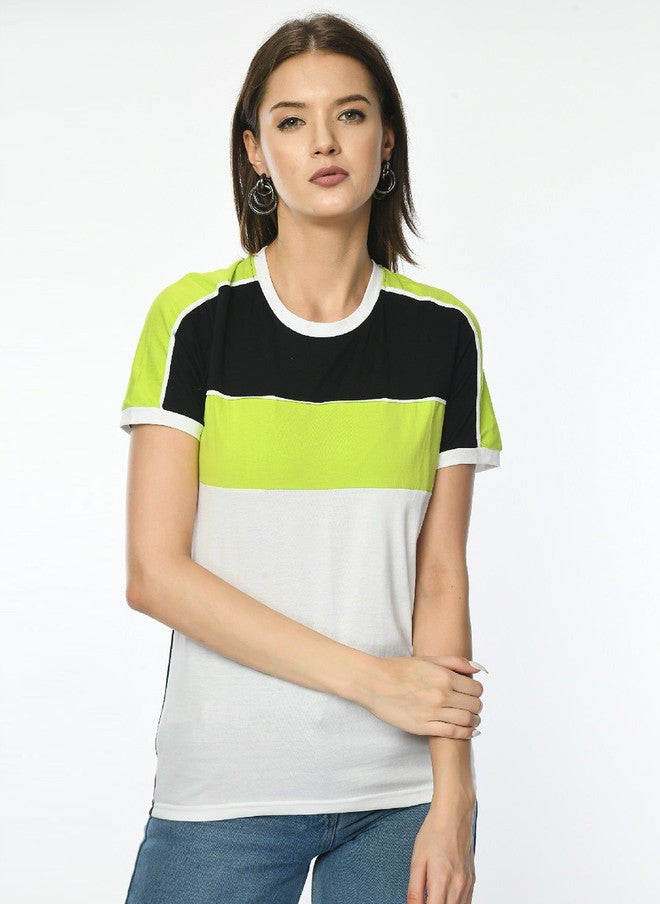 Pretilly Colourblocked Cotton T-Shirt for Women - Image 1