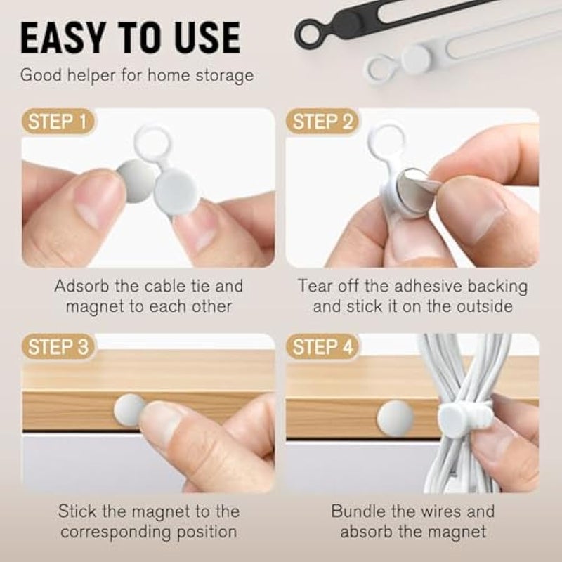 Silicone Cable Ties, 2025 Magnetic Data Cable Organizers Reusable Cable Ties Wire Organizer Adjustable Fastening Cable Straps Silicone Cable Straps Cord Organizer for Bundling (Grey, 30Pcs) - Image 4