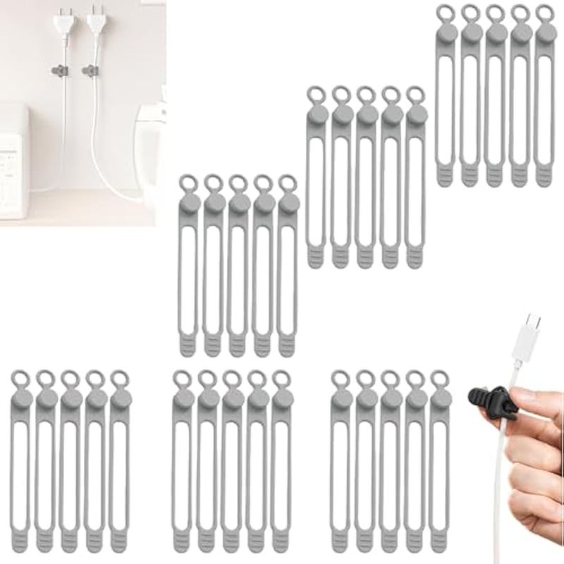 Silicone Cable Ties, 2025 Magnetic Data Cable Organizers Reusable Cable Ties Wire Organizer Adjustable Fastening Cable Straps Silicone Cable Straps Cord Organizer for Bundling (Grey, 30Pcs) - Image 1