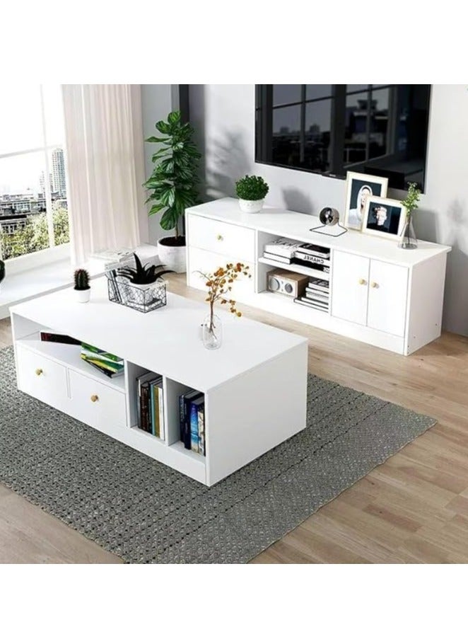 Generic Modern TV Cabinet TV Table Home Bedroom TV Stand with Open Shelves & Drawers Television Table for TVs Up to 55'' TV Desk Unit for Entertainment,Gaming Device - Image 2