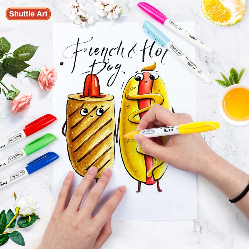 Shuttle Art 30 Colors Permanent Markers, Fine Point, Assorted Colors, Works on Plastic,Wood,Stone,Metal and Glass for Kids Adult Coloring Doodling Marking - Image 5