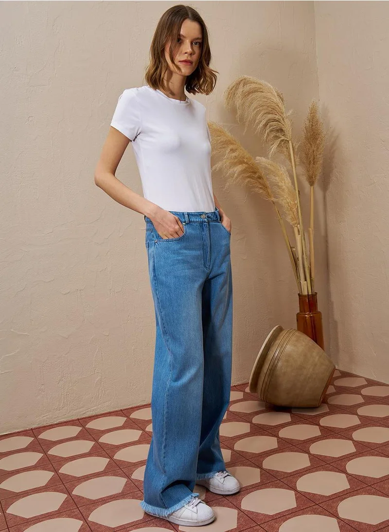 Kayra Wide-Leg Denim Pants Blue
