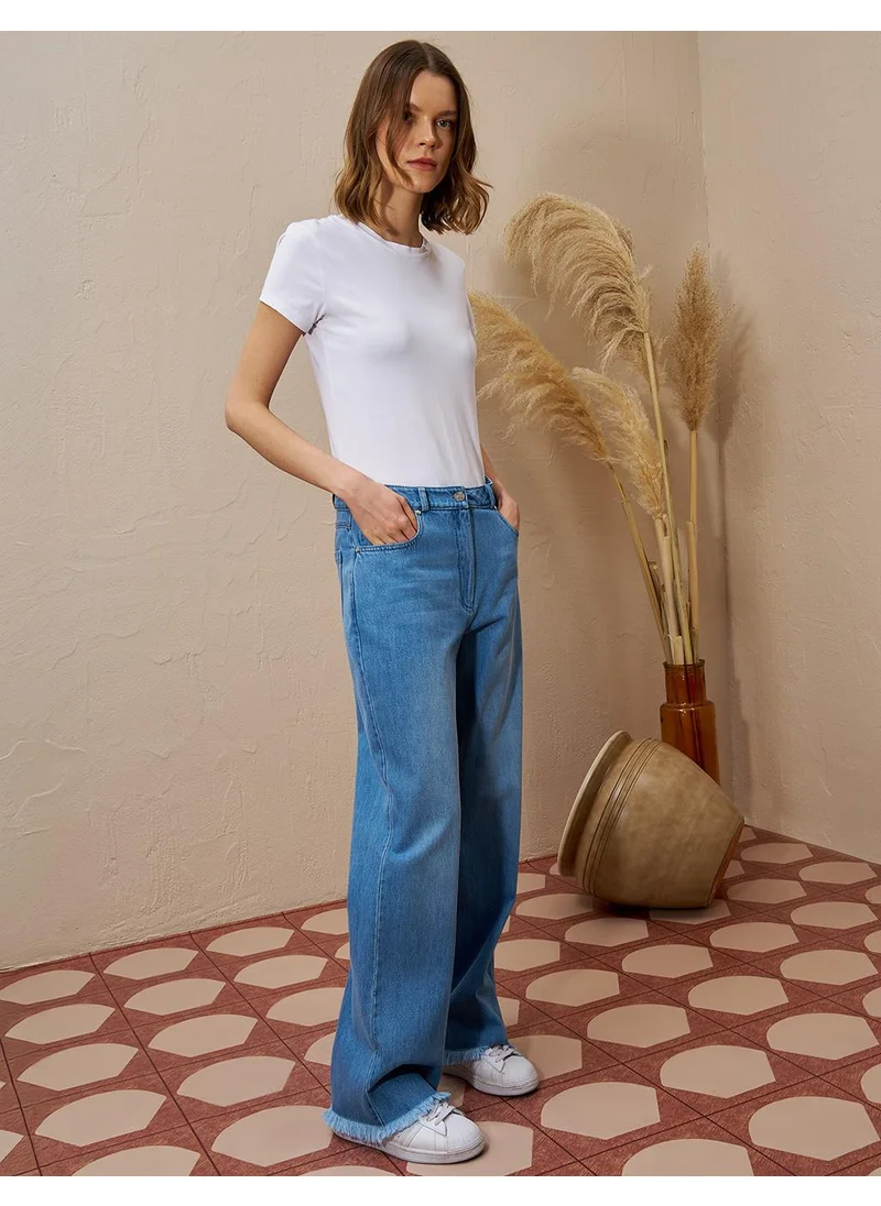 Kayra Wide-Leg Denim Pants Blue