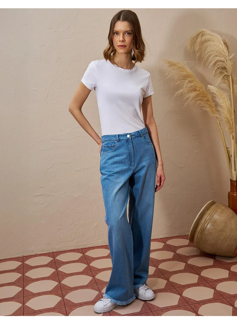 Kayra Wide-Leg Denim Pants Blue