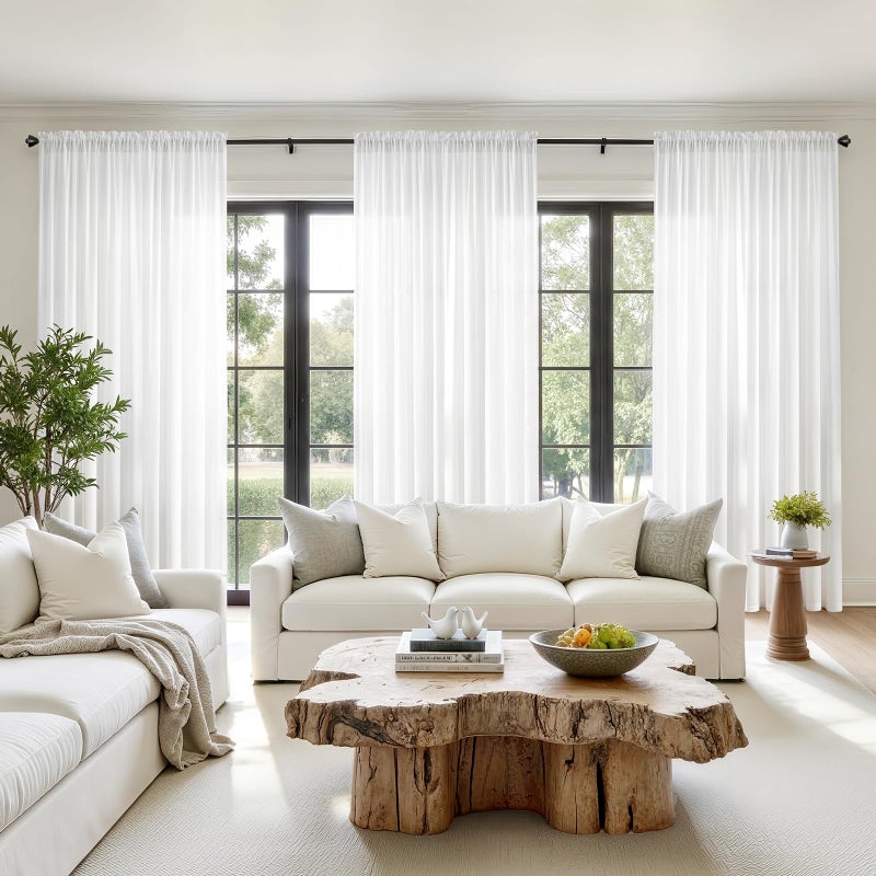 HOMEIDEAS Non-See-Through White Privacy Semi Sheer Curtains 84 Inches Long 2 Panels Set Light Filtering Curtains for Living Room Bedroom Drapes,W52xL84 - Image 2