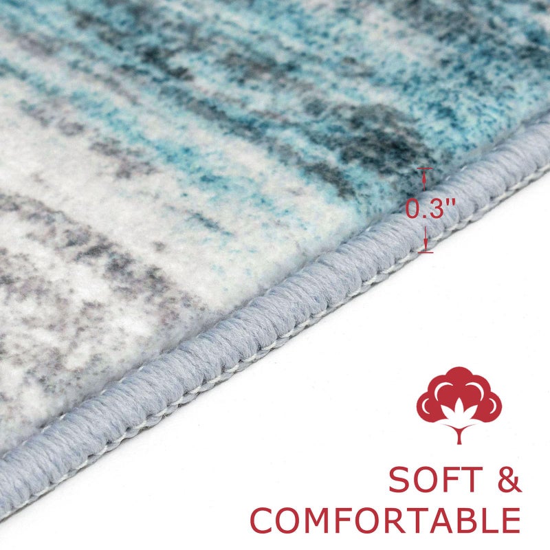 KOZYFLY Modern Abstract Hallway Runner Rug, 2x5 Washable Rug Runner Non-Slip Soft Striped Kitchen Runner Rugs, Print Blue Carpet Runner for Entryway Bathroom Laundry Room Foyer - Image 4